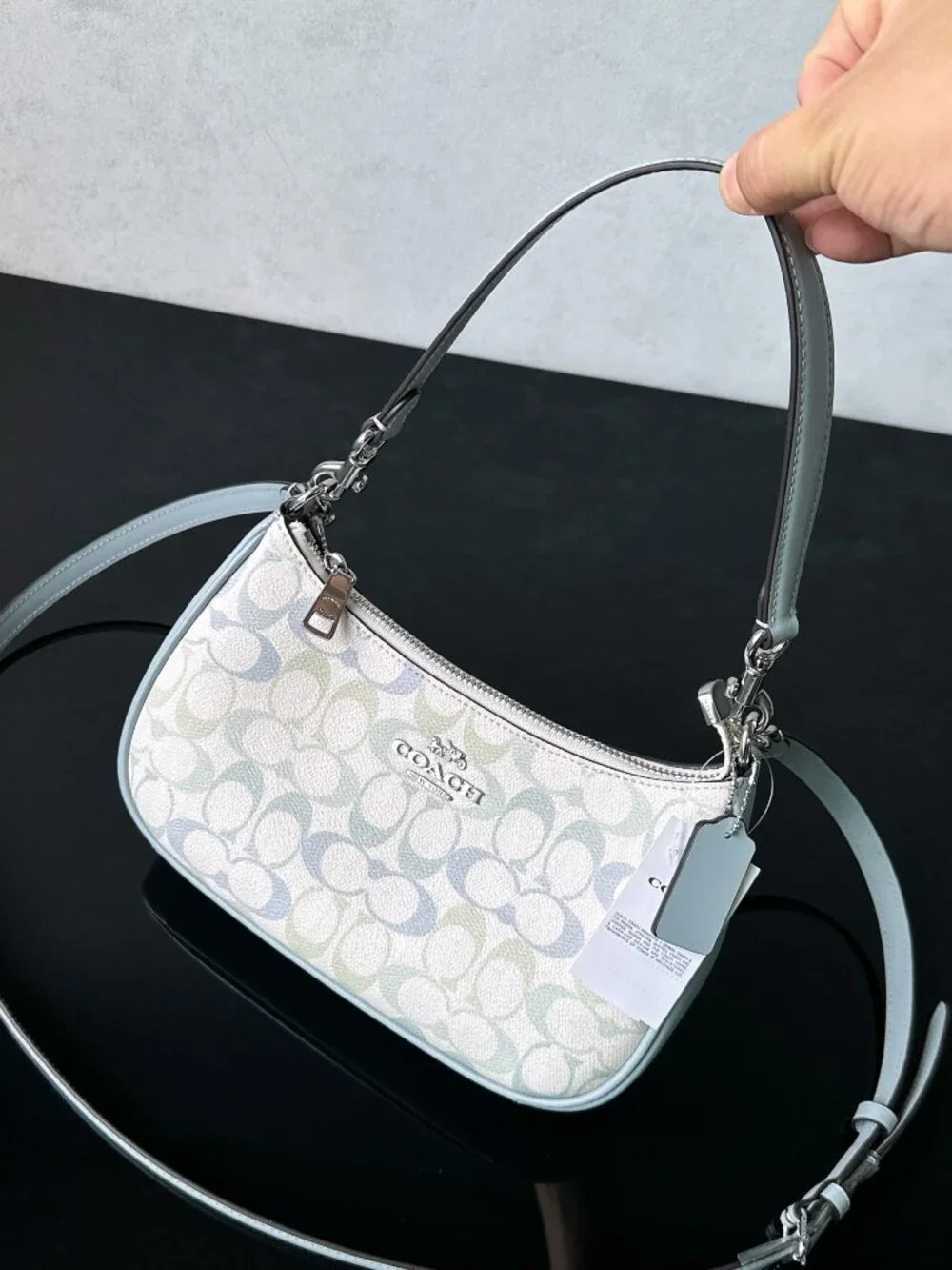 💎Coach Signature Pastel Blue Green Hobo Shoulder Bag